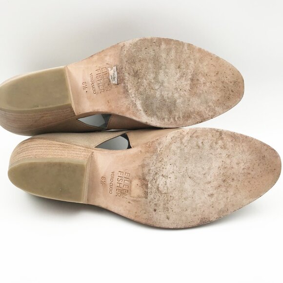 EILEEN FISHER Tan Leather Pointed Toe Slip On Block Heel Ankle Boots Womens 8.5 - Picture 10 of 11